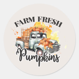 Sticker Rond mignon ferme frais vieux camion citrouille