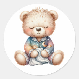 Sticker Rond mignon garçon en peluche endormi avec couverture