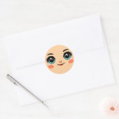 Sticker Rond mignon gros oeil dessins animés filles Visages art (Enveloppe)