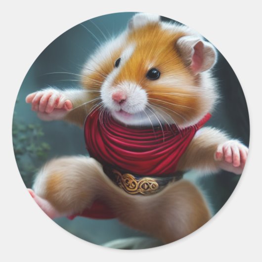 Sticker Rond mignon Hamster Kungfu (Devant)