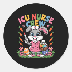 Sticker Rond Mignon infirmière lapin de Pâques réa infirmière é