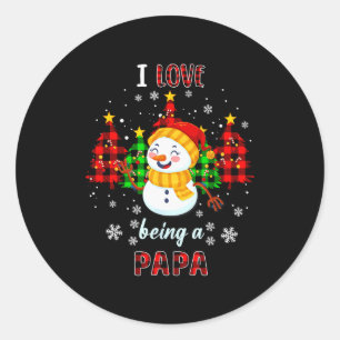 Sticker Rond Mignon J'adore être un Papa Bonhomme de Neige Noël