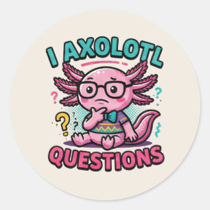 Sticker Rond Mignon Je Axolotl Questions nerd aztec avec des lu
