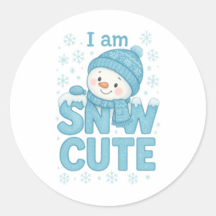 Sticker Rond Mignon Je Suis Neige Mignon Bonhomme de Neige Vaca