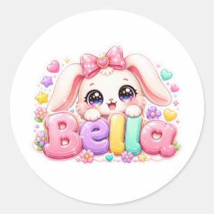 Sticker Rond Mignon Kawaii Bella Bunny Nom Pastel Floral Bu