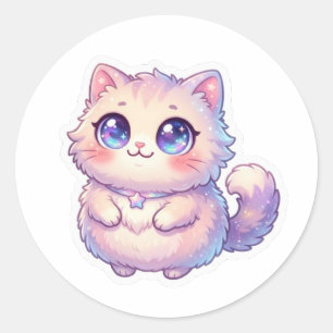 Sticker Rond Mignon Kawaii Doux Chat Chibi Étoile Pastel St
