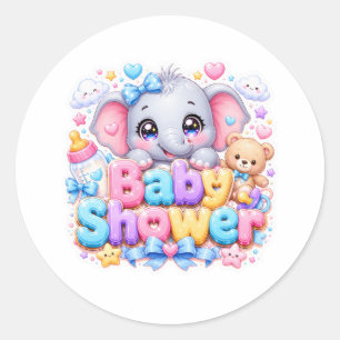 Sticker Rond Mignon Kawaii Éléphant Rose Pastel pour Baby Showe