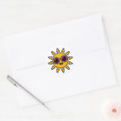 Sticker Rond Mignon Kawaii Soleil Rétro Portant des Lunettes de (Enveloppe)