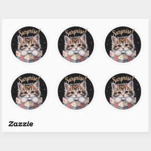 Sticker Rond Mignon Kit de Chat 3D Boîte Cadeau Surprise Annive