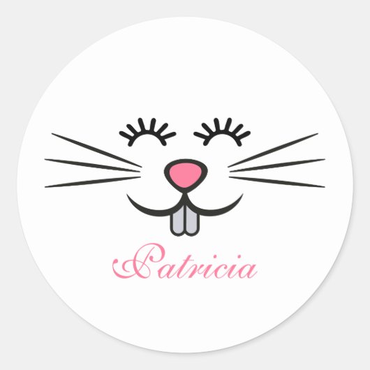 Sticker Rond mignon lapin de Pâques visage ajouter nom (Devant)