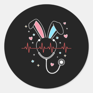 Sticker Rond Mignon lapin infirmière de Pâques stéthoscope batt