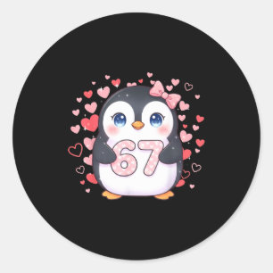 Sticker Rond Mignon Manchot 67 Six Sept Cœurs de la Saint-Valen
