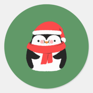 Sticker Rond Mignon manchot de Noël en chapeau de Père Noël per