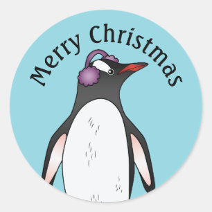 Sticker Rond Mignon manchot Gentoo portant une protection audit