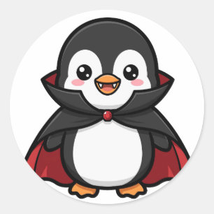Sticker Rond Mignon manchot vampire Halloween