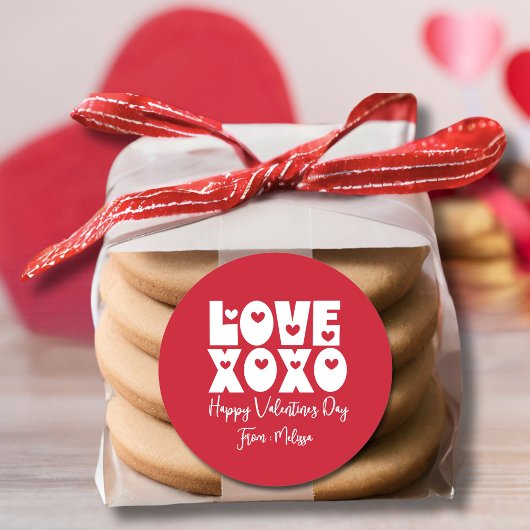 Sticker Rond Mignon Moderne Gras Rouge Saint Valentin Amour XOX