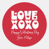 Sticker Rond Mignon Moderne Gras Rouge Saint Valentin Amour XOX (Devant)