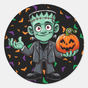 Sticker Rond Mignon, monstre du dessin animé Frankenstein