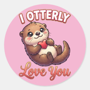 Sticker Rond Mignon Otter de la Saint-Valentin – Je vous aime à