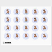 Sticker Rond Mignon ours brun bleu (Feuille)