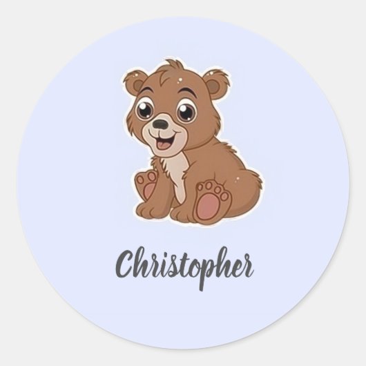 Sticker Rond Mignon ours brun bleu (Devant)