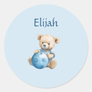 Sticker Rond Mignon ours en peluche avec balle bleue