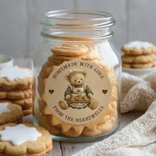 Sticker Rond Mignon Ours en Peluche Biscuits Faits Maison Fêtes
