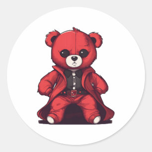 Sticker Rond Mignon ours en peluche rouge garçon