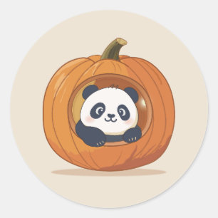 Sticker Rond Mignon Panda de Citrouille d'Halloween