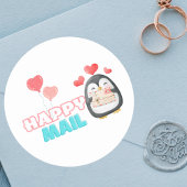 Sticker rond mignon Penguin Happy Mail avec coeur