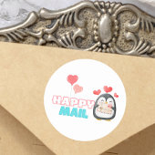 Sticker rond mignon Penguin Happy Mail avec coeur