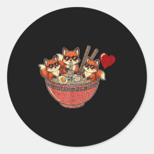 Sticker Rond Mignon renard japonais ramen nouilles anime Saint-