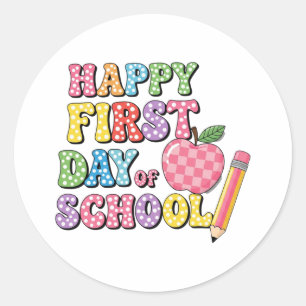 Sticker Rond Mignon Rétro Joyeux Premier Jour d'École Enfants