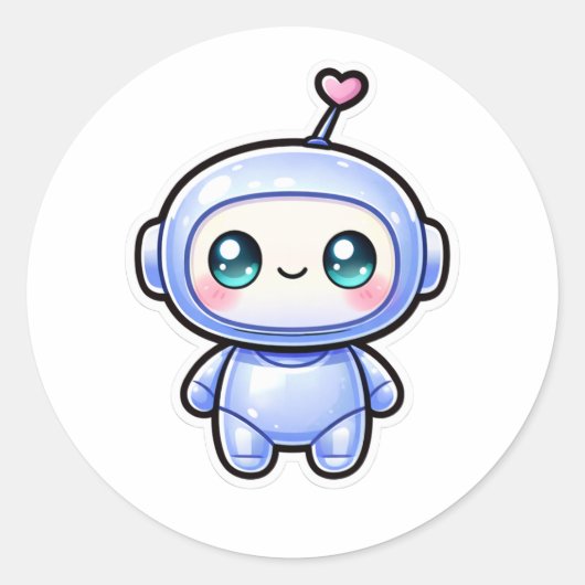 Sticker Rond Mignon Robot Mini Kawaii (Devant)