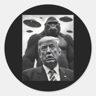Sticker Rond Mignon Trump Bigfoot Selfie Avec Ufos Drôle Fu Ali