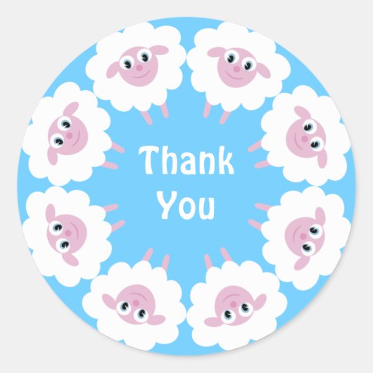 Sticker Rond Mignonette Carton Marron Mouton Bleu Merci personn (Devant)