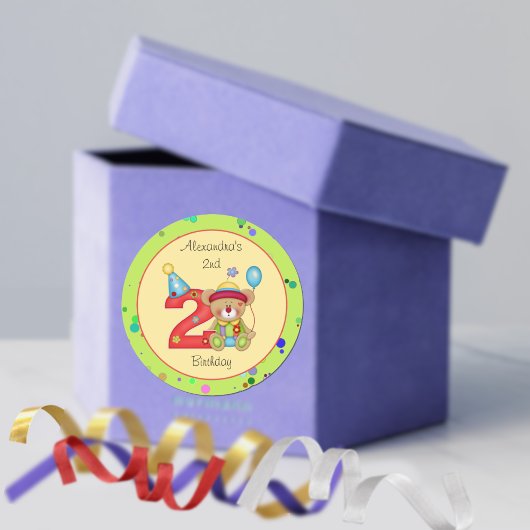 Sticker Rond Mignonne Âge de l'ours d'anniversaire 2