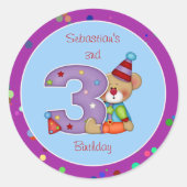 Sticker Rond Mignonne Âge de l'ours d'anniversaire 3 (Devant)