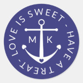 Sticker Rond Mignonne Ancre Amour Est Douce Marine Blue Mariage (Devant)