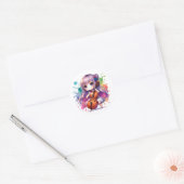 Sticker Rond Mignonne Anime Fille Jouant Cello (Enveloppe)