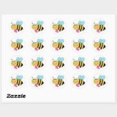 Sticker Rond Mignonne Animée Valentine's Day Bee (Feuille)