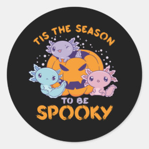 Sticker Rond Mignonne Axolotl La Saison D'Être Éffrayant Hallow