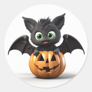 Sticker Rond Mignonne batte d'halloween sur citrouille