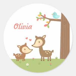 Sticker Rond Mignonne cerf de bois mère et enfant pour enfants