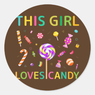 Sticker Rond Mignonne Cette Fille Aime Candy Tester Sucettes Bo