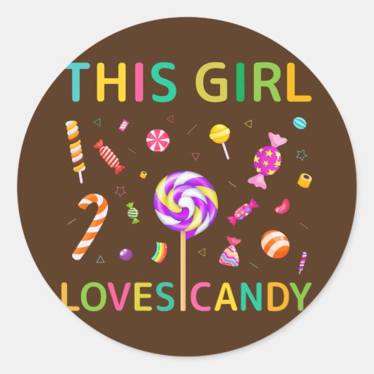 Sticker Rond Mignonne Cette Fille Aime Les Bonbons Tester Lolli (Devant)