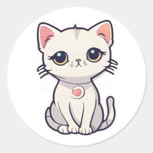 Sticker Rond Mignonne chat dit ohayo ! !
