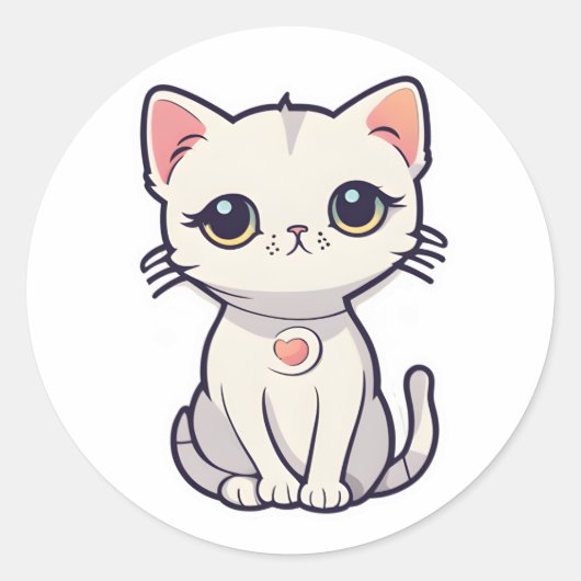 Sticker Rond Mignonne chat dit ohayo ! ! (Devant)