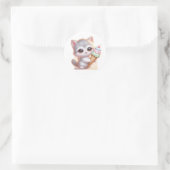 Sticker Rond mignonne chaton avec cône de crème glacée (Sac)
