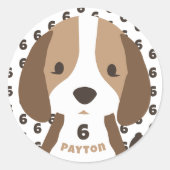 Sticker Rond Mignonne Chien Chien Âge et nom Fête d'anniversair (Devant)